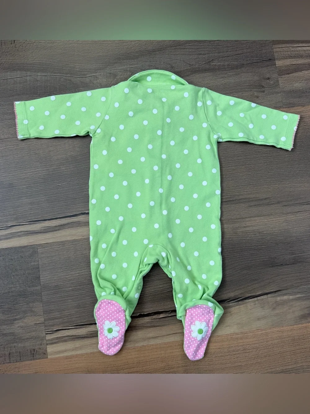 Y2K Lamaze Pink Polka Dot & Carter's Green Polka Dot Footie Bundle Size 3-6m